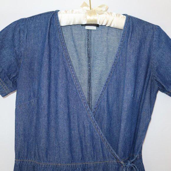 Tabloid Denim Wrap Dress Sz Small Retro Grannycore Cottage Farm Classic Western - Picture 8 of 13
